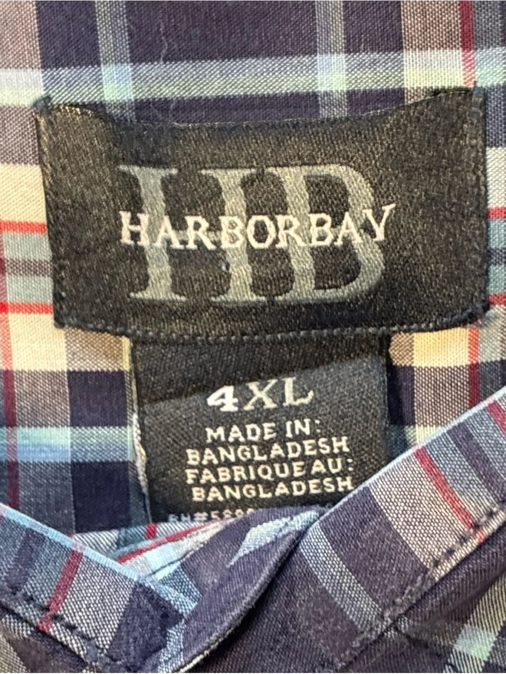 Harbor Bay Navy and White Plaid Casual Button-Down Shirt